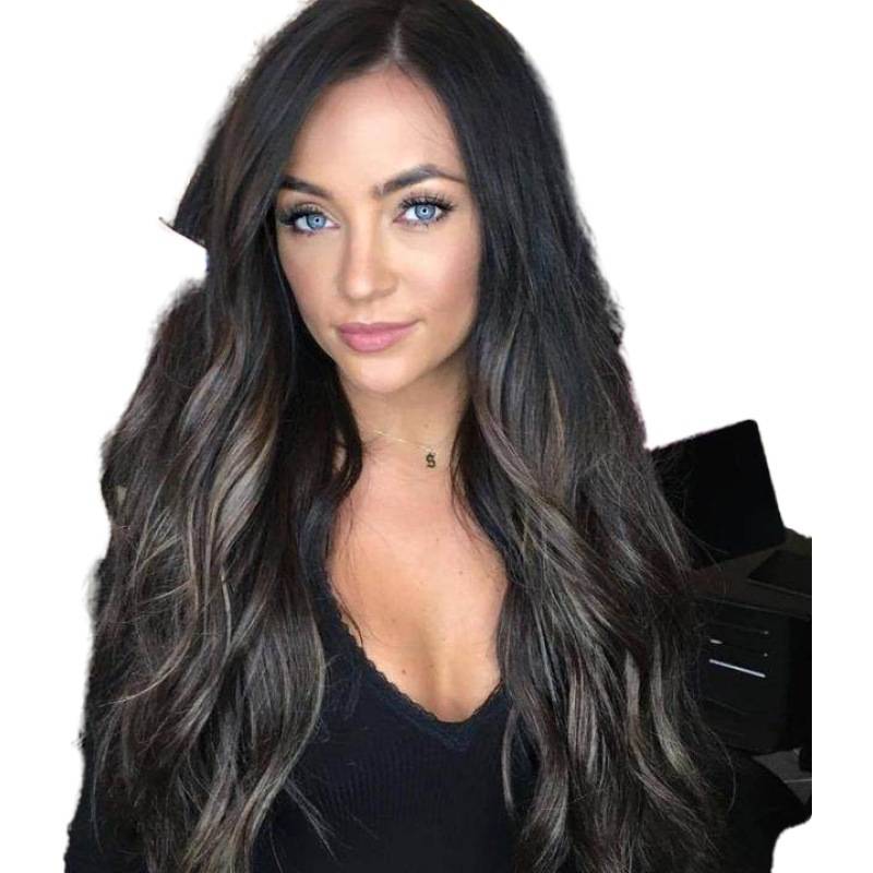 eBay new wig European and American star wig women among long curly curly micro -curly black brown gradients