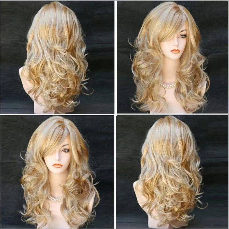 Amazon European and American wigs, long curls, brown brown brown dyeing gradient wigs, chemical fiber high -temperature silk