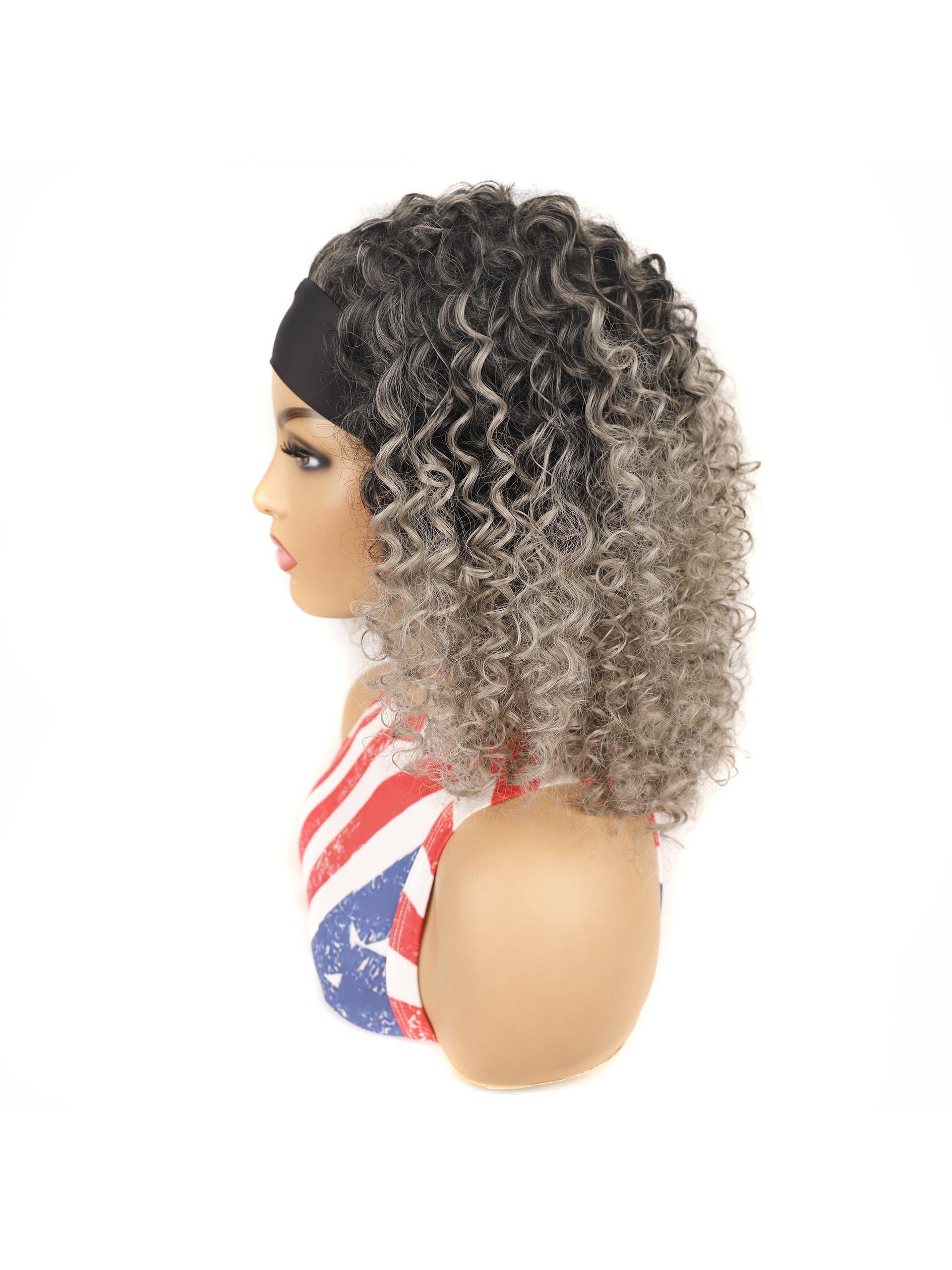 Short wiggle headhole hair with roll head covered ice silk chemical fiber gradient short wigs of good things