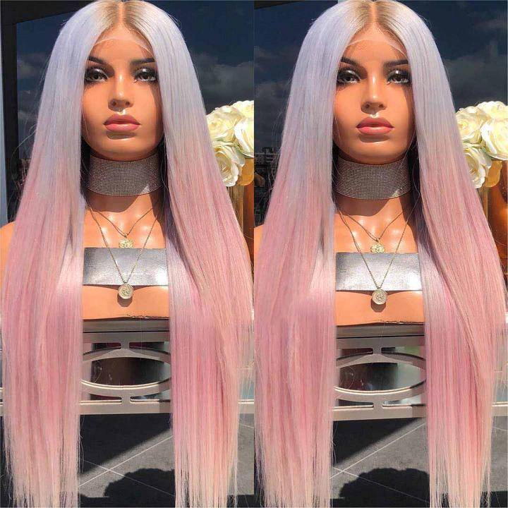 Cross -border hot selling wig European and American fashion colored color medium differentiation fibrous head sleeve long straight hair female gradient hair