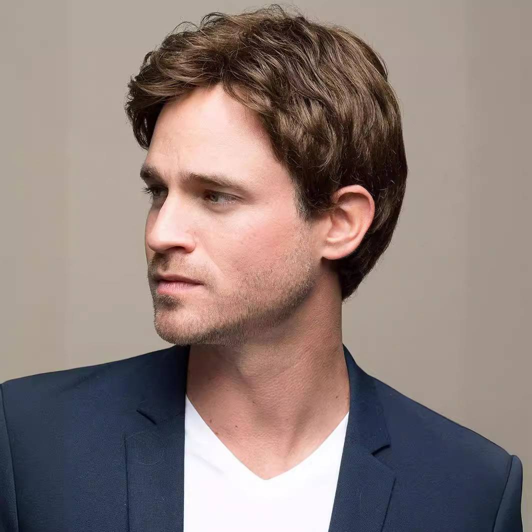 European and American hot -selling men's wig Men's short hair wig bangs are divided into brown wig
