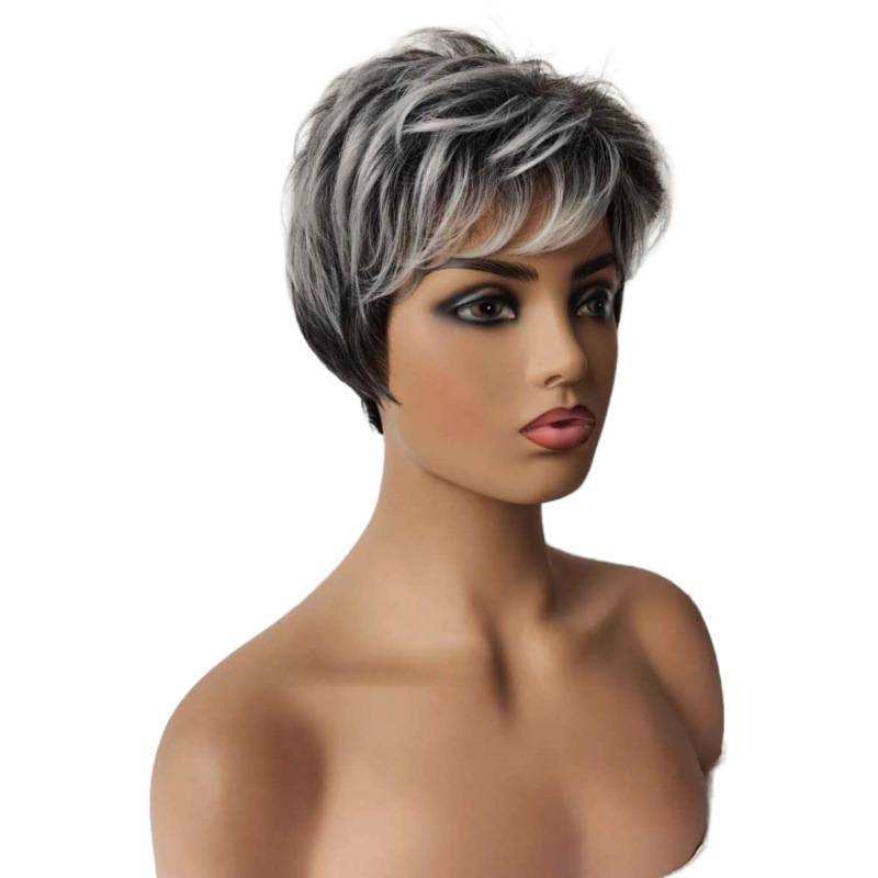 Factory Direct Selling Fashion Wore Gradient Grade Gray White Women's Short Hair Tube Points Divided into High temperature Silk
