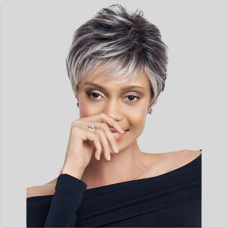 Factory Direct Selling Fashion Wore Gradient Grade Gray White Women's Short Hair Tube Points Divided into High temperature Silk