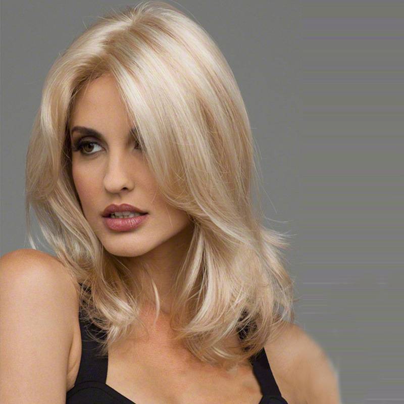 European and American long straight hair wigs ladies among bangs fluffy temperament women's wig golden curly hair