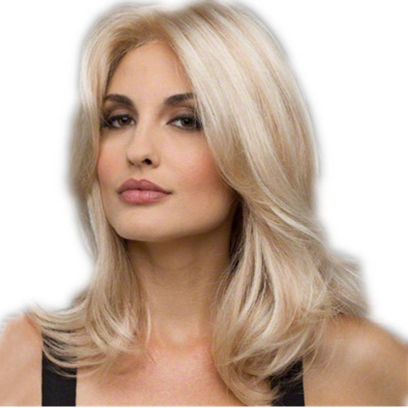 European and American long straight hair wigs ladies among bangs fluffy temperament women's wig golden curly hair