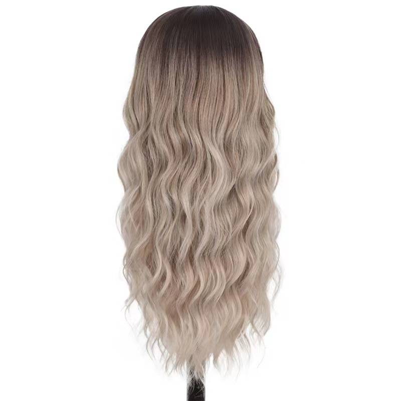 New European and American wig Cross -border ladies brown gray fiber fake head sets in stock