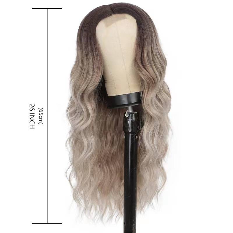 New European and American wig Cross -border ladies brown gray fiber fake head sets in stock