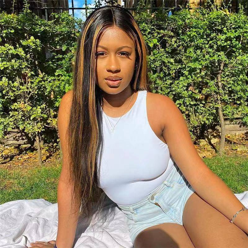 Wig female African fashion mid -length straight hair dye dyeing gradient long hair, long hair, wigs, manufacturers spot