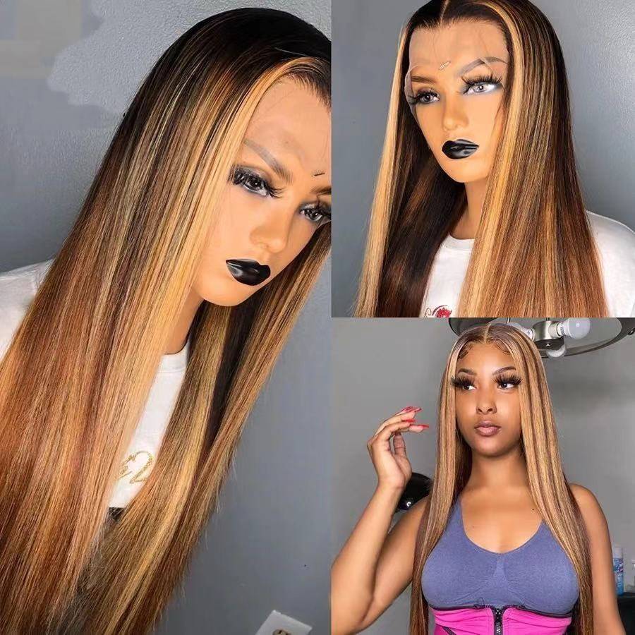 Wig female African fashion mid -length straight hair dye dyeing gradient long hair, long hair, wigs, manufacturers spot