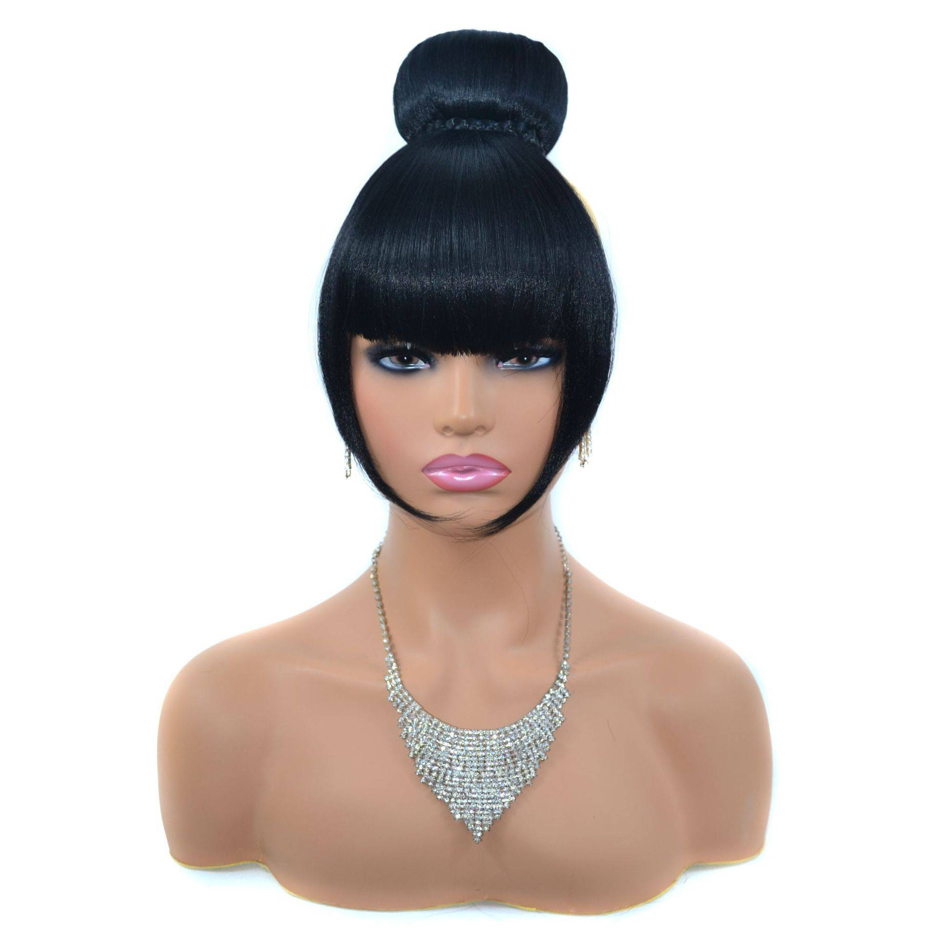 European and American retro hair bangs integrated wigs of small apple hair buns with braid bun bangs bangs wigs