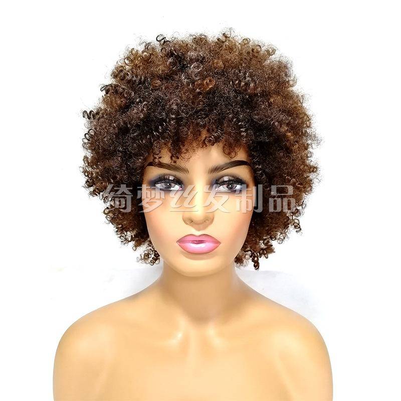 Wig curly hair fluffy hair Women's short hair top African black short mixed color