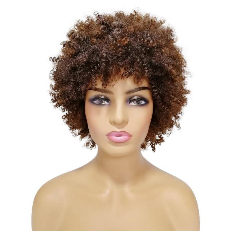 Wig curly hair fluffy hair Women's short hair top African black short mixed color