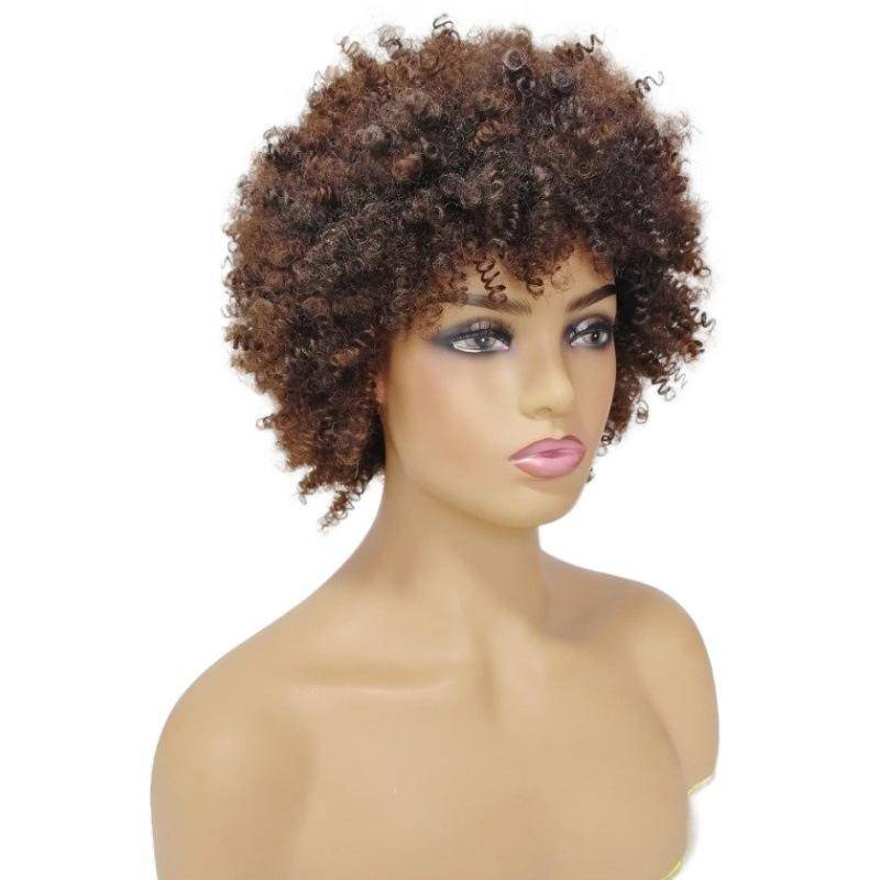 Wig curly hair fluffy hair Women's short hair top African black short mixed color