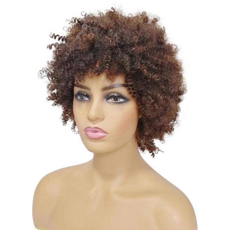 Wig curly hair fluffy hair Women's short hair top African black short mixed color