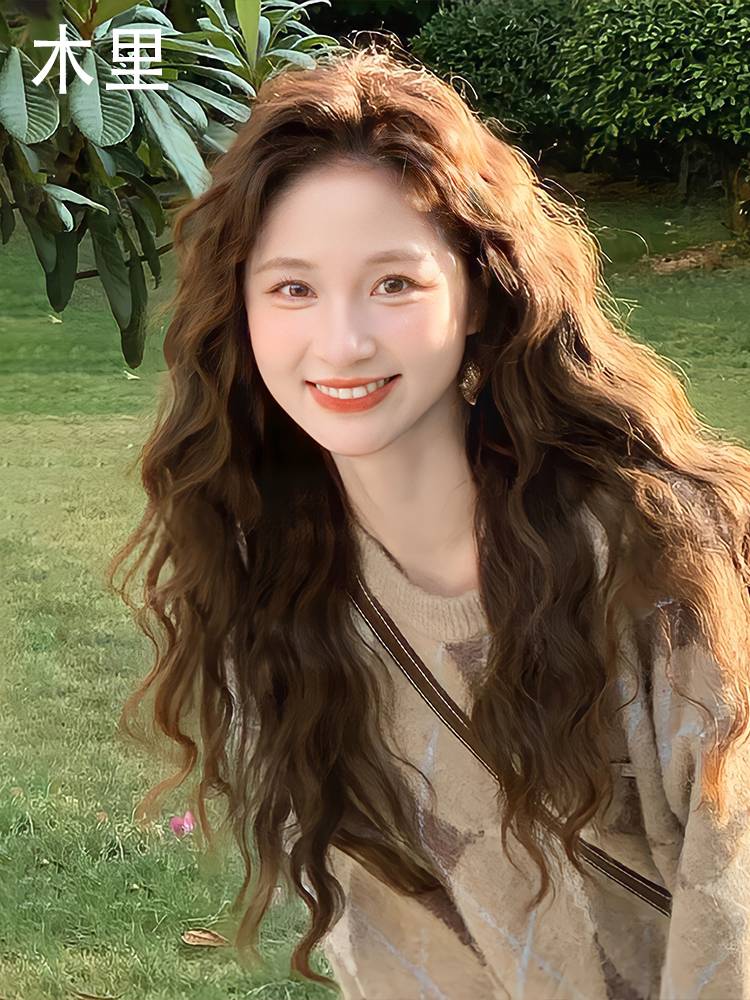 Wig female long hair True real -life retro wool rolling puffy and loose hair, light lace, natural full set