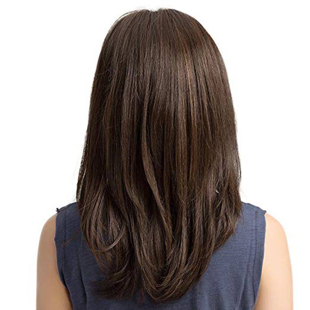 European and American ladies wig oblique bangs long curly hair red -brown pear buckle medium long hair multi -color Wish supply