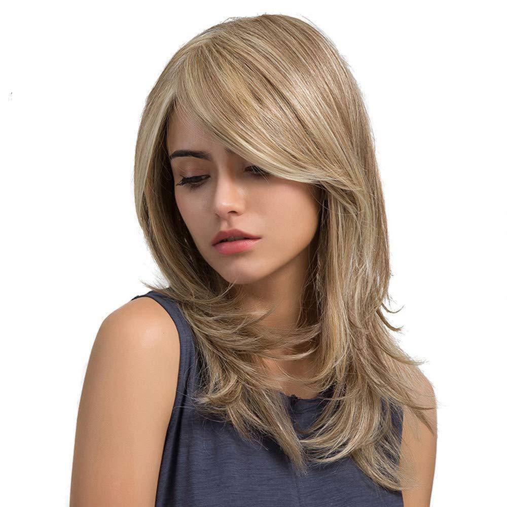 European and American ladies wig oblique bangs long curly hair red -brown pear buckle medium long hair multi -color Wish supply