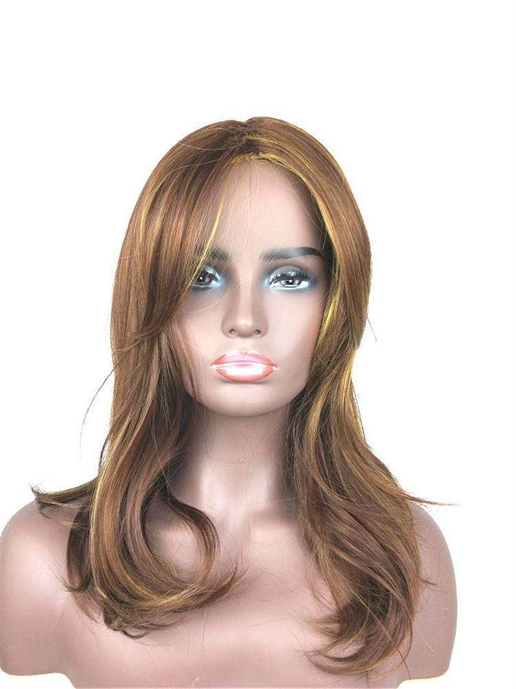 European and American ladies wig Golden Brown Dye Dye Gradient Discolor Long -hair Temperature Flutenant Pear Blossom Middle Long straight hair