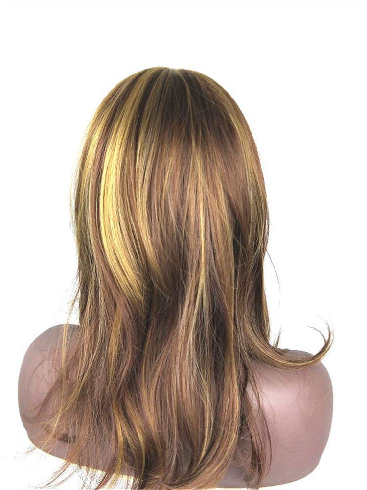 European and American ladies wig Golden Brown Dye Dye Gradient Discolor Long -hair Temperature Flutenant Pear Blossom Middle Long straight hair