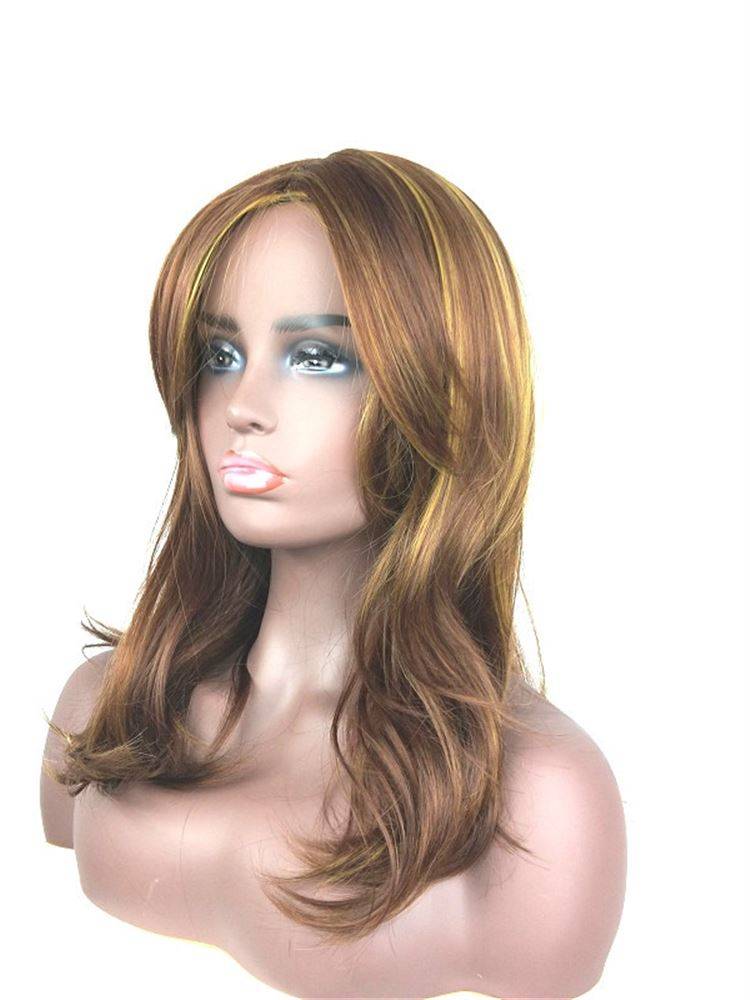 European and American ladies wig Golden Brown Dye Dye Gradient Discolor Long -hair Temperature Flutenant Pear Blossom Middle Long straight hair