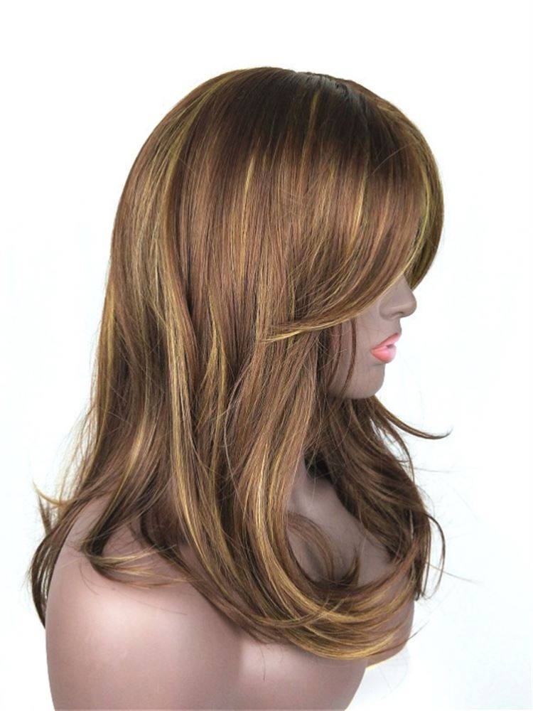 European and American ladies wig Golden Brown Dye Dye Gradient Discolor Long -hair Temperature Flutenant Pear Blossom Middle Long straight hair
