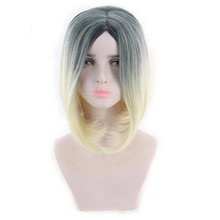 Dyeing BOBO Bobo head wig Women's short hair in Europe and America divided BOBO short straight hair gradient platinum