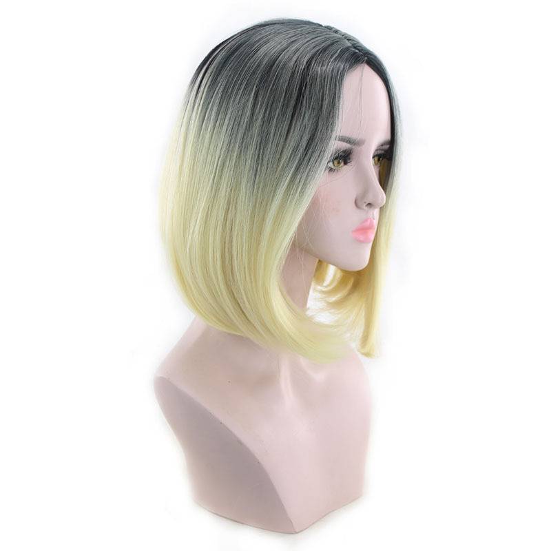 Dyeing BOBO Bobo head wig Women's short hair in Europe and America divided BOBO short straight hair gradient platinum