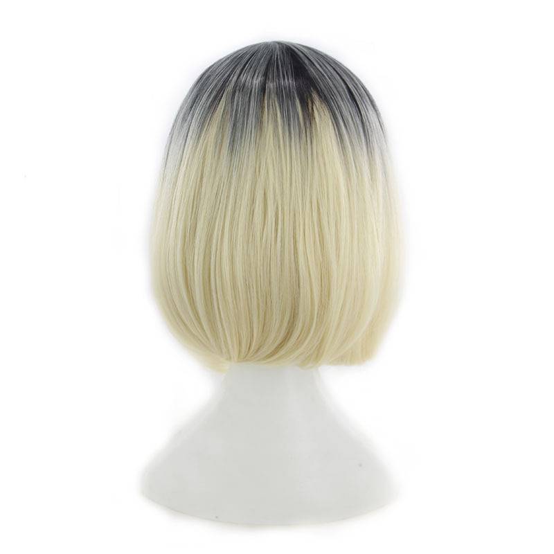Dyeing BOBO Bobo head wig Women's short hair in Europe and America divided BOBO short straight hair gradient platinum