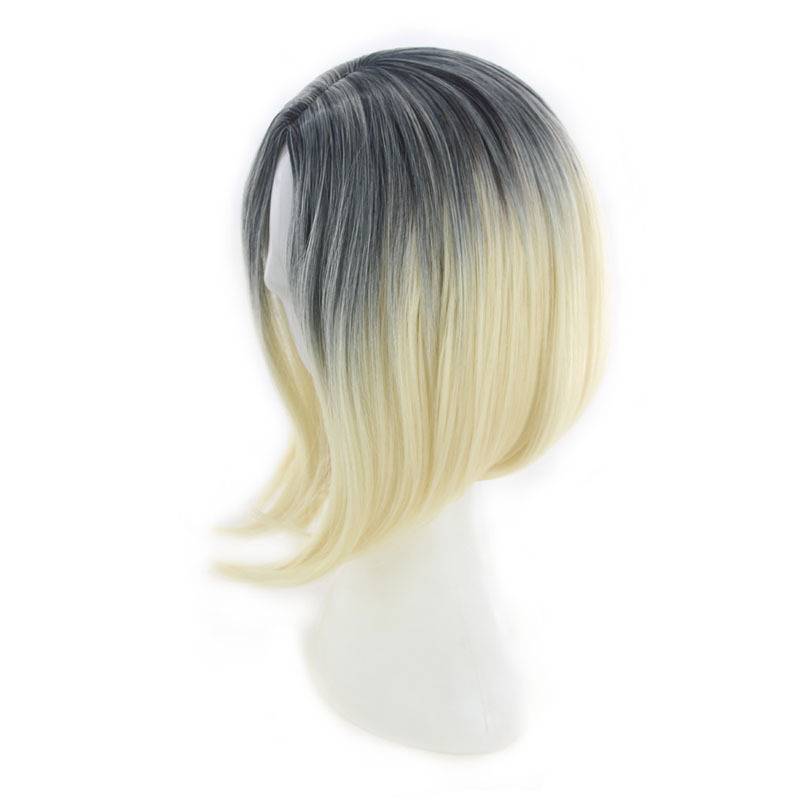 Dyeing BOBO Bobo head wig Women's short hair in Europe and America divided BOBO short straight hair gradient platinum