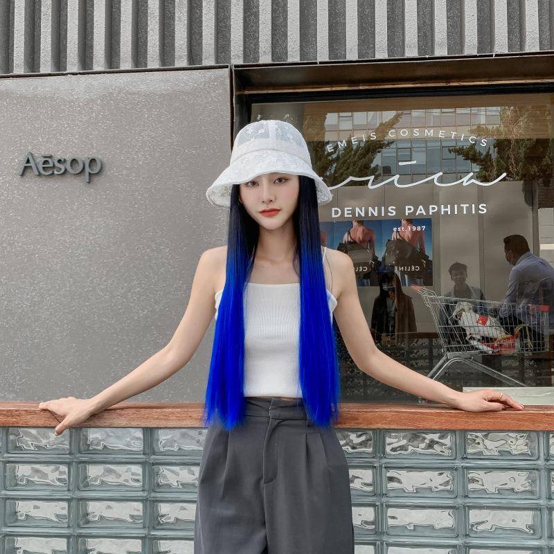 Fashionable women can split wig hat gradient color color long straight hair wig hat wigs in Europe and America supply