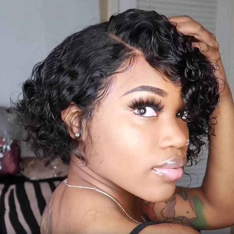 European and American wigs female short curly hair partial wig small rolled head black fiber hair female entangled tube tube small curly head cover