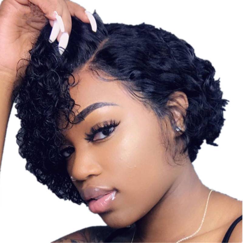 European and American wigs female short curly hair partial wig small rolled head black fiber hair female entangled tube tube small curly head cover