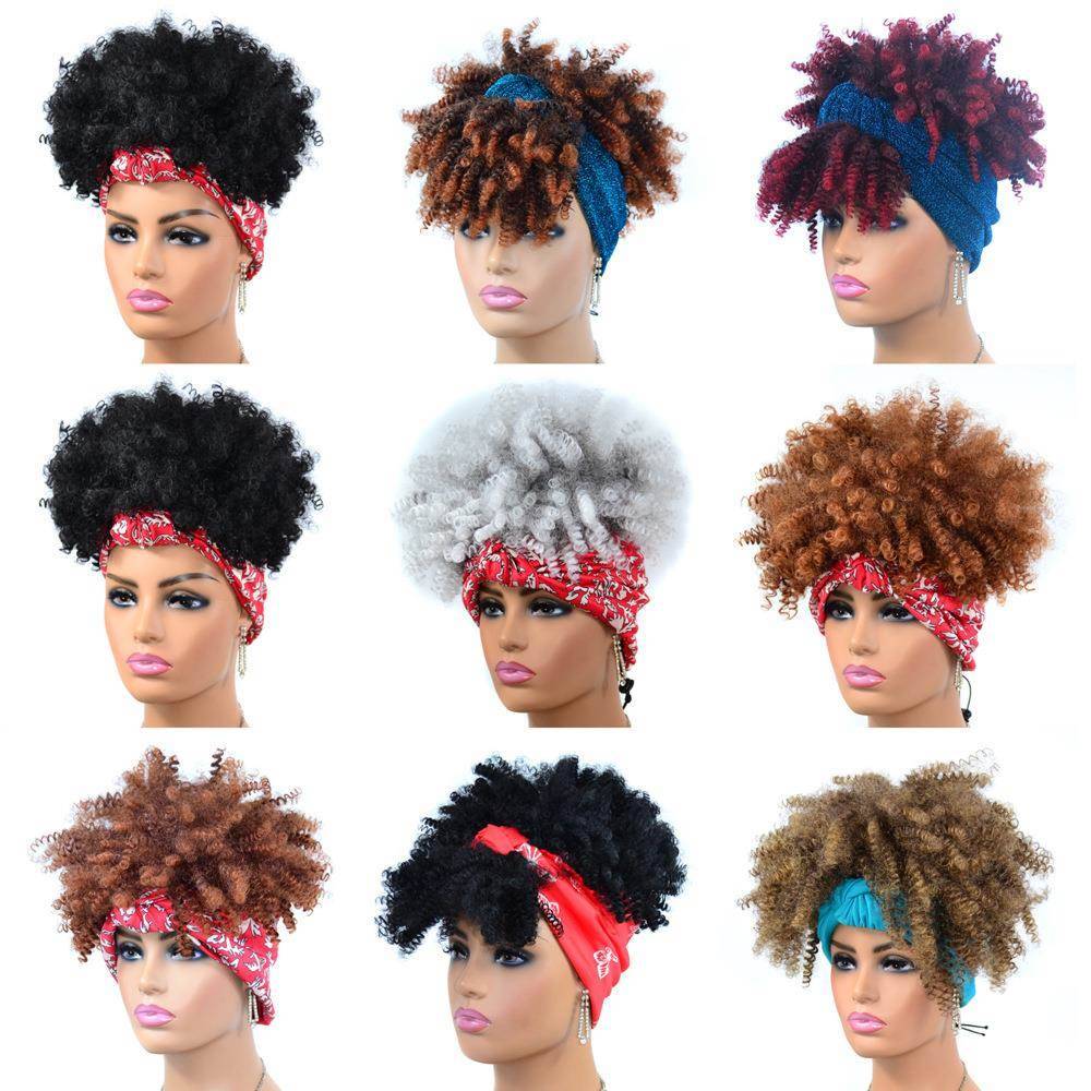 Scarf color hair, head, head, black, small roll head, fried head, hair, source scarf head wig fake cover