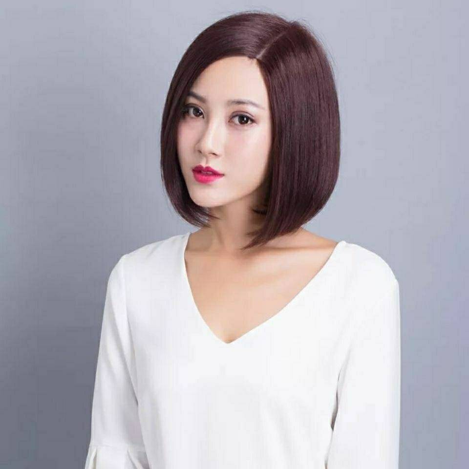 Wigs of wigs, full of realistic short hair Bobo bobo head straight hair Sassoon, partial partial bangs, all true hair fake