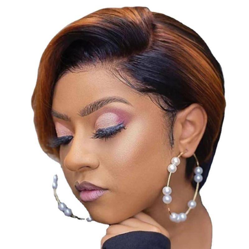 New product European and American wig COS high -temperature silk fluffy micro -curly short hair brown chemical fiber high -temperature silk set