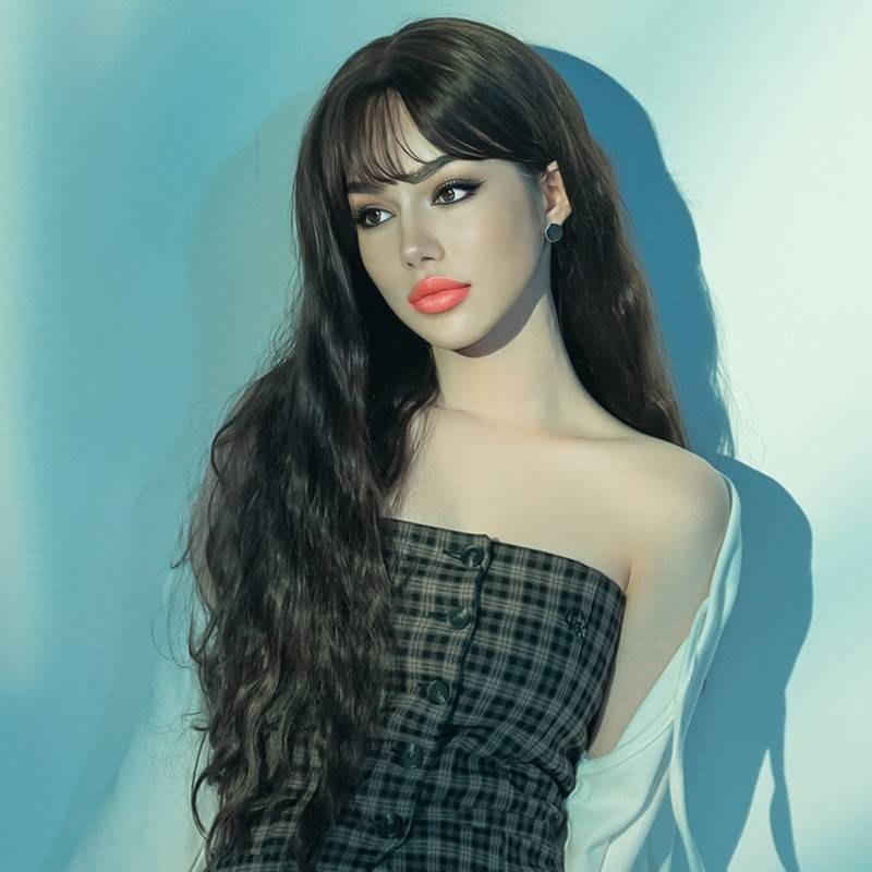 European and American new product wig women's long curly hair full set of Korean version of the red instant noodle head long hair wigs manufacturer spot