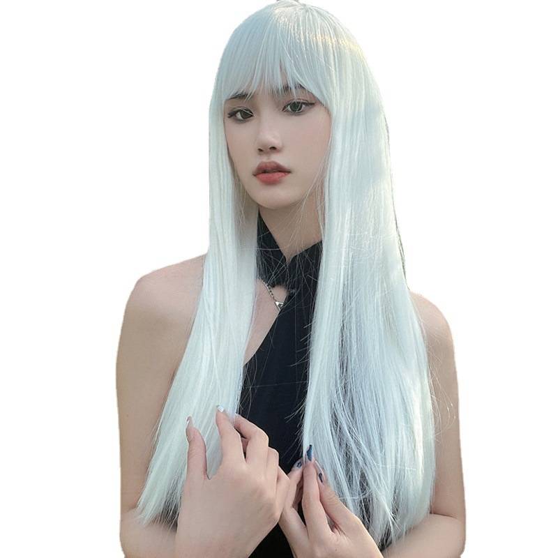 European and American wigs female black white long straight hair air bangs temperament facial face cos fake hair