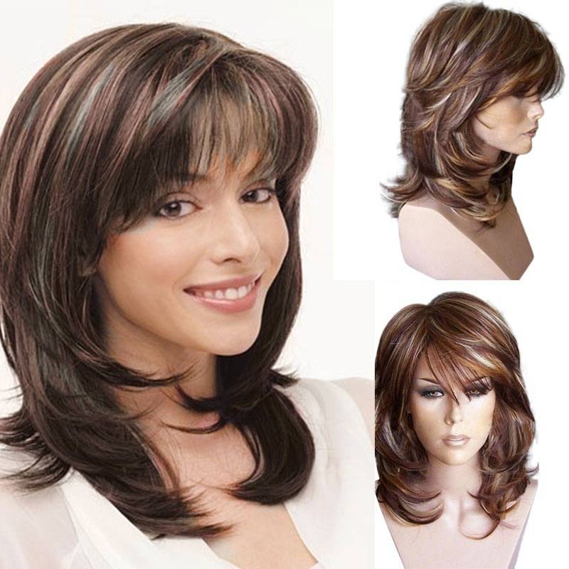 Wish popular wig European and American ladies short curly hair oblique bangs slightly curly long hair brown picking dyeing short hair