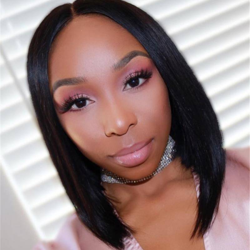European and American fashion ladies wig black medium long straight hair is divided into long bangs BOBO Bobo head wig
