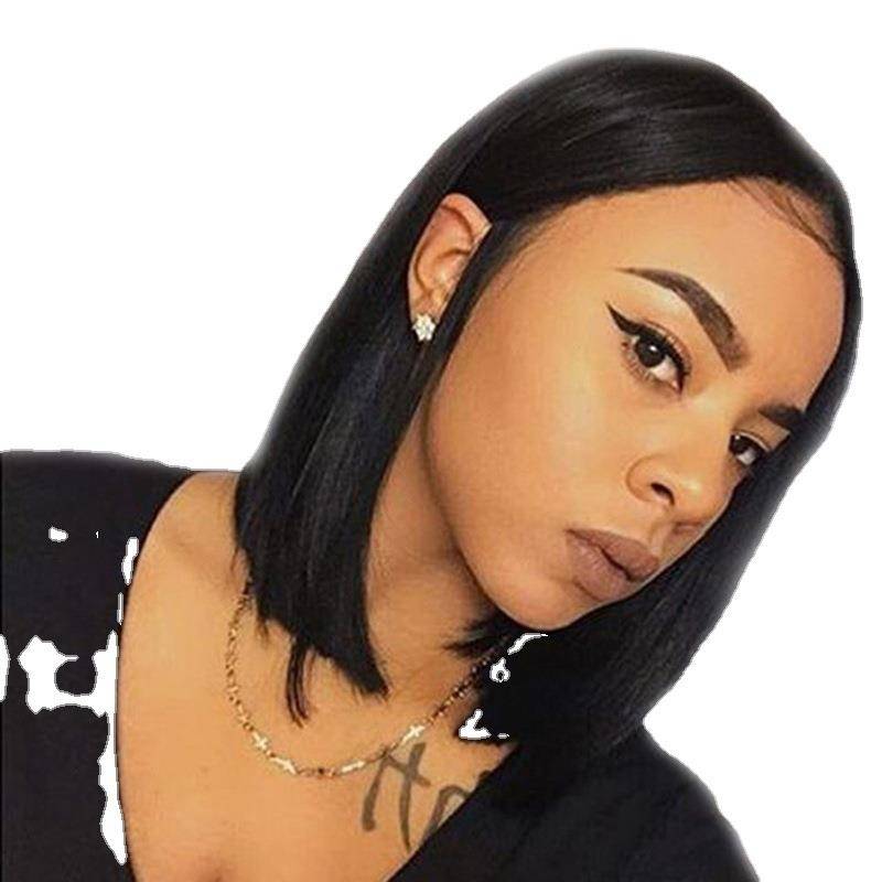 European and American fashion ladies wig black medium long straight hair is divided into long bangs BOBO Bobo head wig