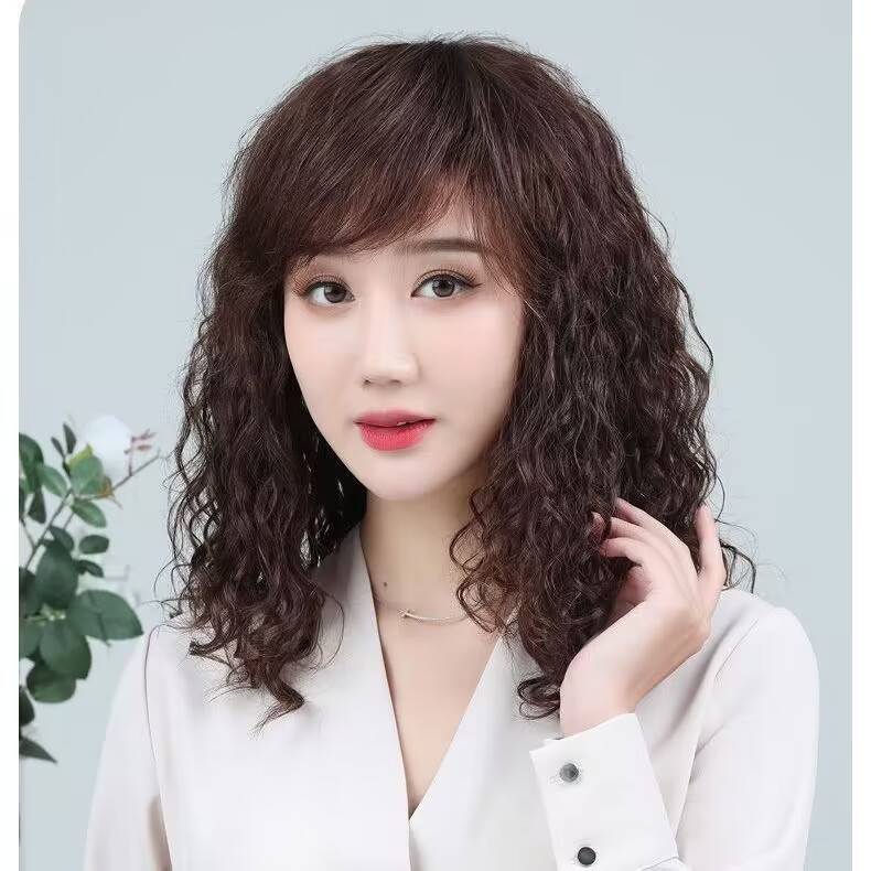 Female high -end medium -long curly hair medium -length hair medium and elderly mother wool rolls realistic natural fashion trend 2023 new full set