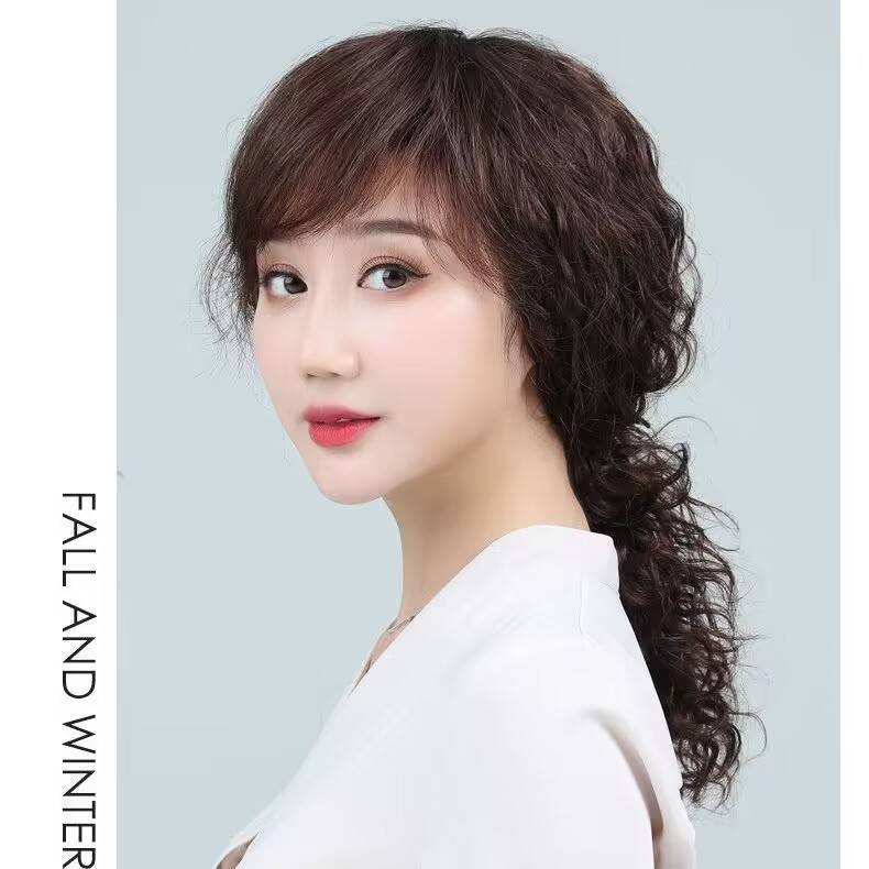 Female high -end medium -long curly hair medium -length hair medium and elderly mother wool rolls realistic natural fashion trend 2023 new full set
