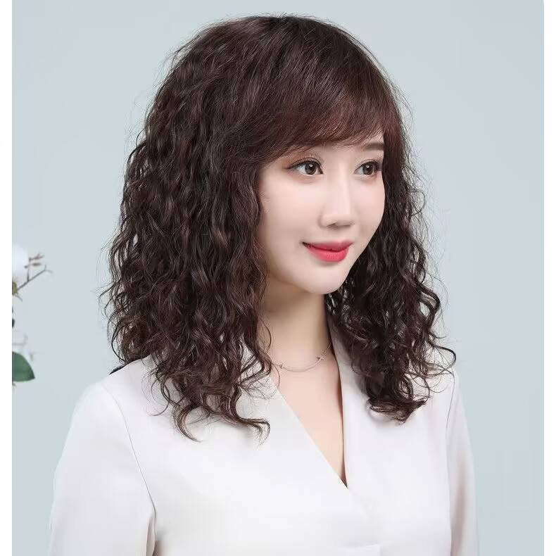 Female high -end medium -long curly hair medium -length hair medium and elderly mother wool rolls realistic natural fashion trend 2023 new full set