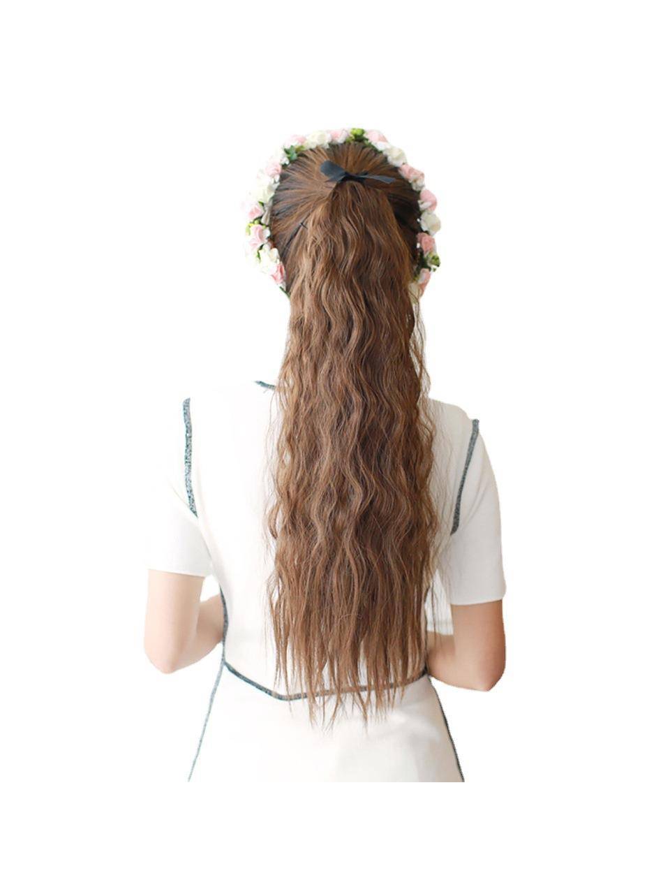 European and American corn hot tie -type water wave pattern ponytail fluffy ponytail wig Women manufacturers customize