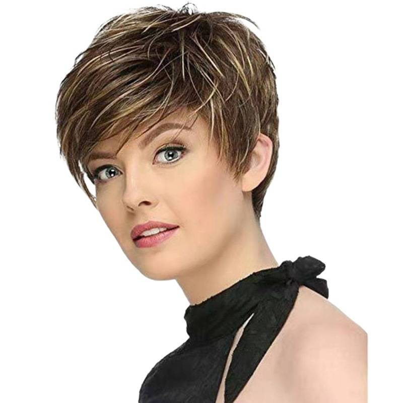 Factory Direct Sell Wig Women's Short Hair Landscape Bangs Golden Golden Bronze color wig