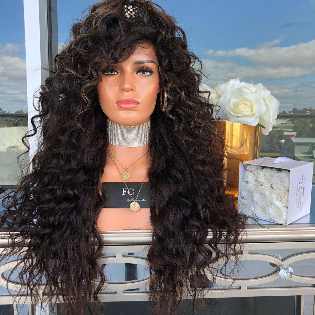 European and American ladies fashionable brown dyeing long curly curly hair wig chemical fiber African curly hair wig