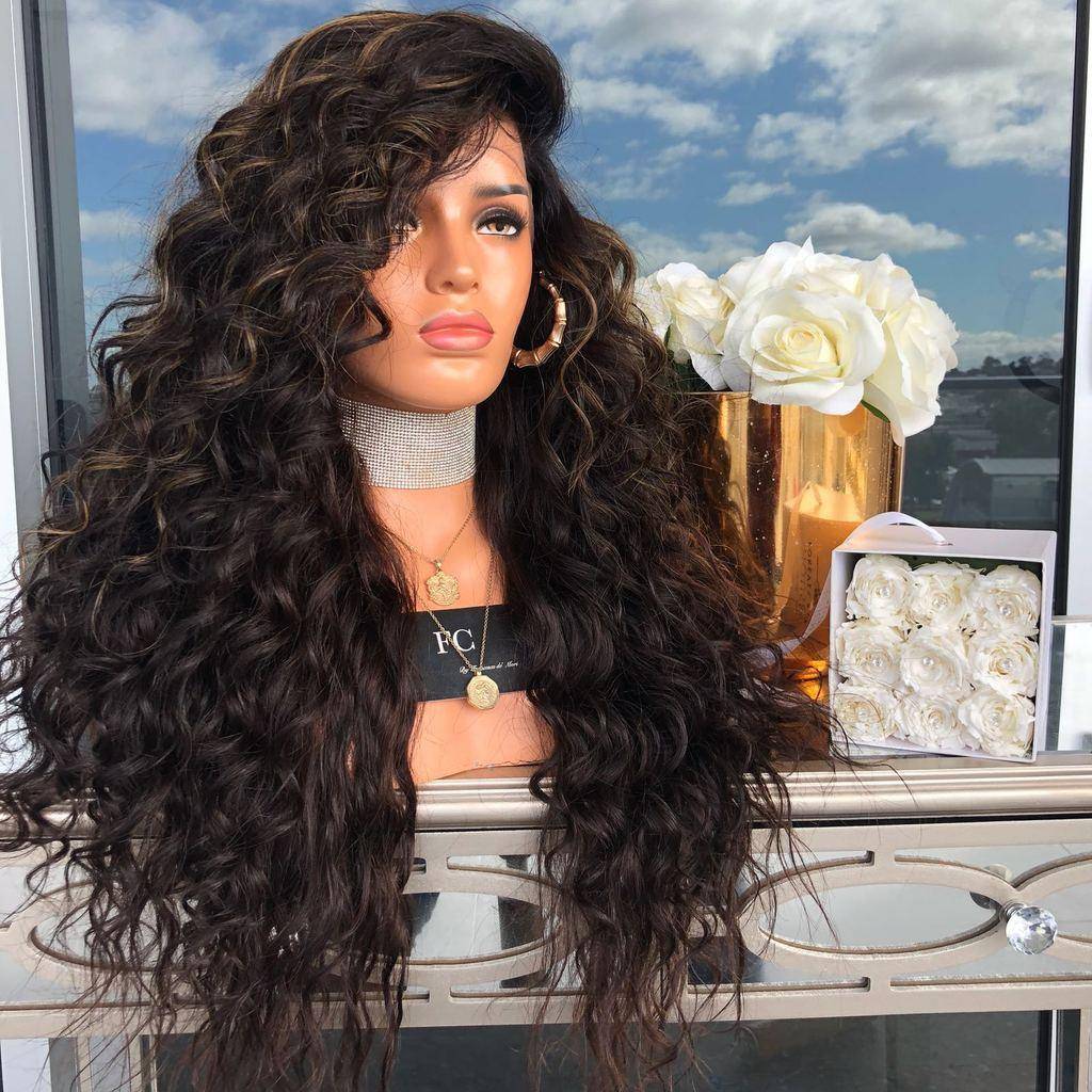 European and American ladies fashionable brown dyeing long curly curly hair wig chemical fiber African curly hair wig