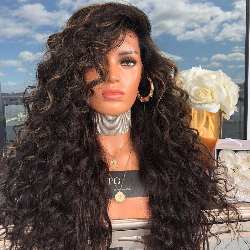 European and American ladies fashionable brown dyeing long curly curly hair wig chemical fiber African curly hair wig