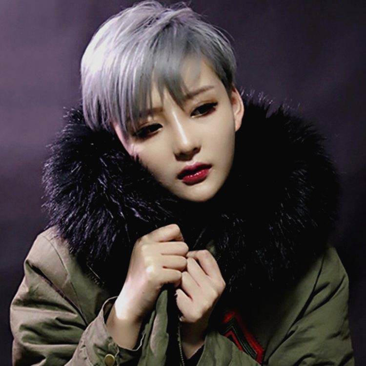 Brand Harajuku Wok Women's Short Hair BOBO handsome short straight hair Men's colorful grandma gray -white full hair