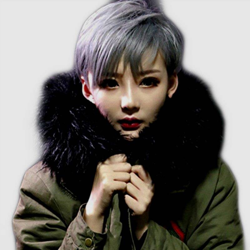 Brand Harajuku Wok Women's Short Hair BOBO handsome short straight hair Men's colorful grandma gray -white full hair